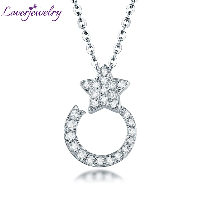 Simple Design Real Solid 18K White Gold Shinning Diamond Pendant