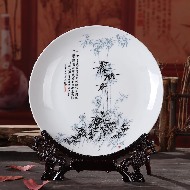 Delicate Modern Home Decor Ceramic Ornamental Plate Chinese Decoration