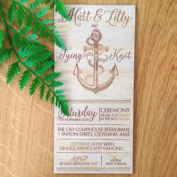 Rustic Wedding invitation anchor design. Laser Etched Wooden Invitation. | Дом и сад