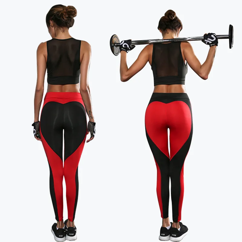 

Yoga Pants love red and black colour matching stitching breathable sports leggings women Gym Yoga Leggings Sport Fitness