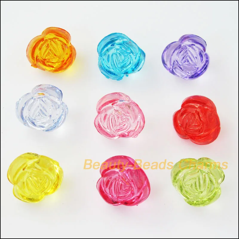 

New 15Pcs Mixed Plastic Acrylic 3D Rose Flower Charms Spacer Beads 15.5mm