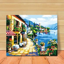 MOLEK кофейный дом морской пейзаж DIY картина маслом по номерам раскраска ручная роспись стены плакат картины для домашнего декора