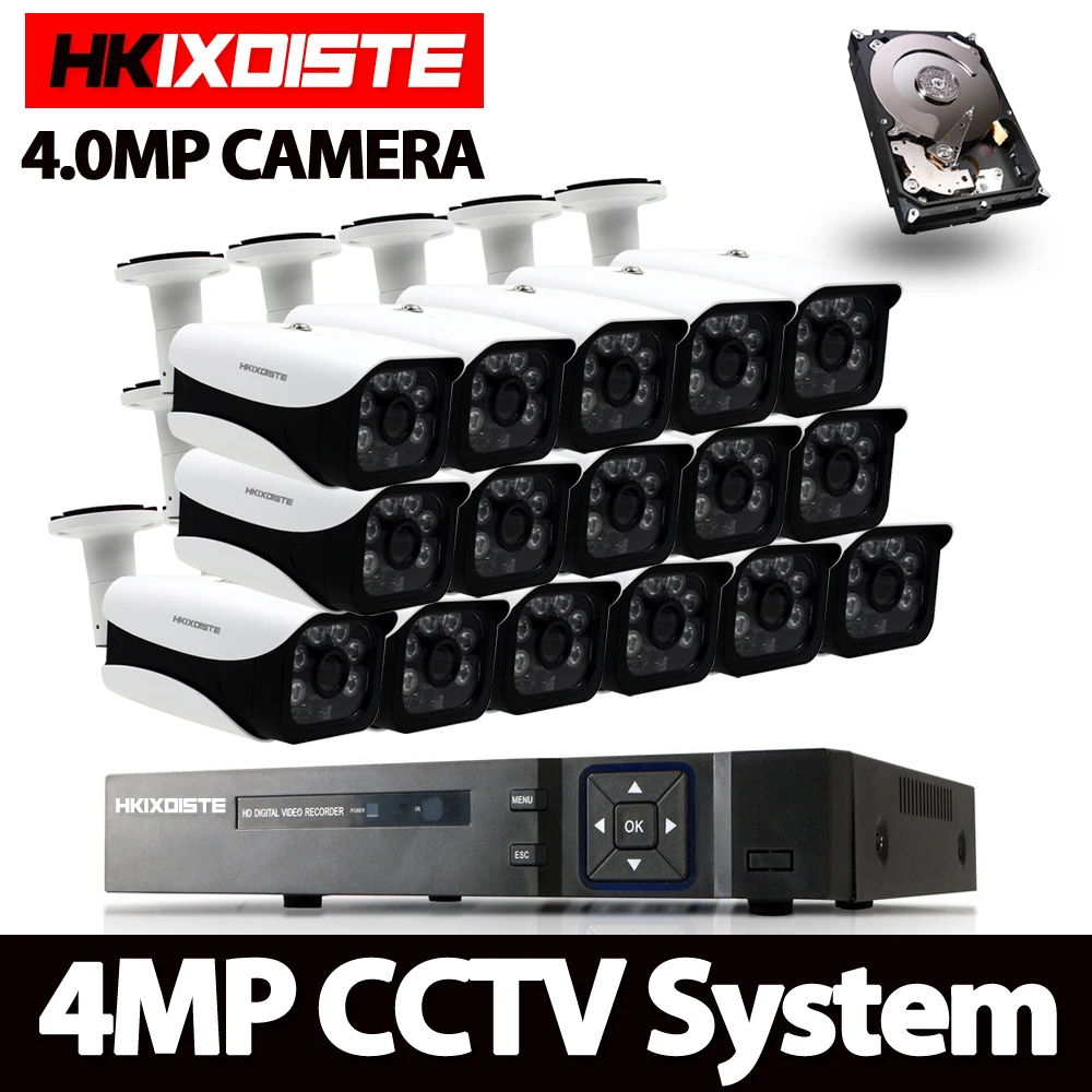  16CH 4MP Full HD CCTV sistema 1080 P HDMI DVR 16 piezas bala al aire libre casa interior Video de c