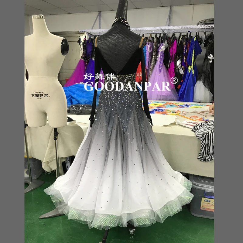 ballroom dance dress ballroom dance competition dresses gray gradient Modern Waltz Tango Dance Dress ostrich feather dress