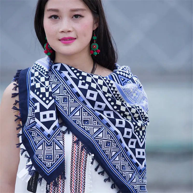 110x110 см этический геометрический квадратный шарф 15 видов саржевый хлопковый длинный шарф с кисточками и шаль русский бренд Богемский хиджаб YG413 - Цвет: YG41309