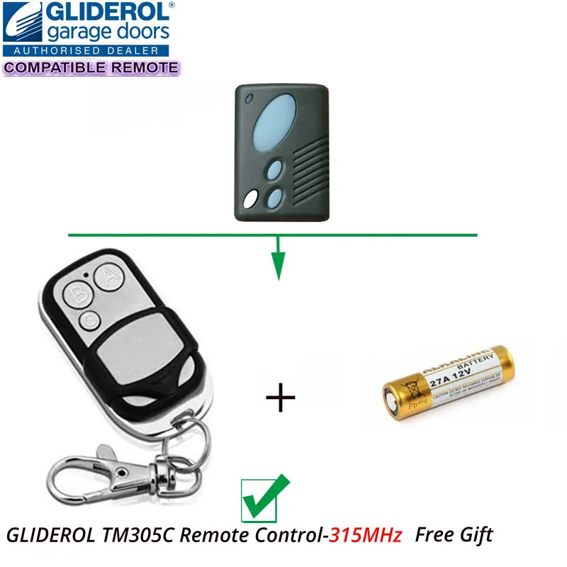

2pcs Gliderol TM-305C TM305C GRD2000 GTS2000 Replacement Home Garage Door Remote Control