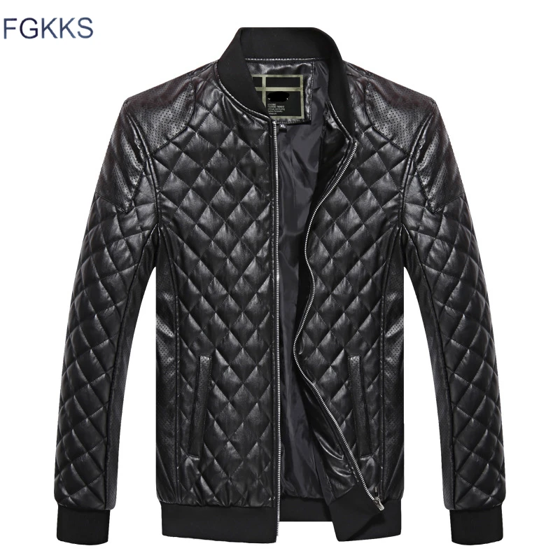 FGKKS, зимние мужские Куртки из искусственной кожи, пальто, модные мужские толстые мотоциклетные кожаные куртки, мужские повседневные приталенные Куртки из искусственной кожи, пальто
