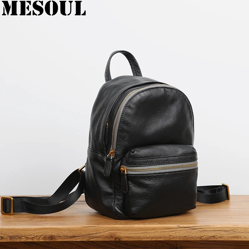 

New Design Gray Women Backpack Soft Genuine Leather Multi-Function Small Backpack Female Shoulder Bag Ladies mochilas mujer 2019
