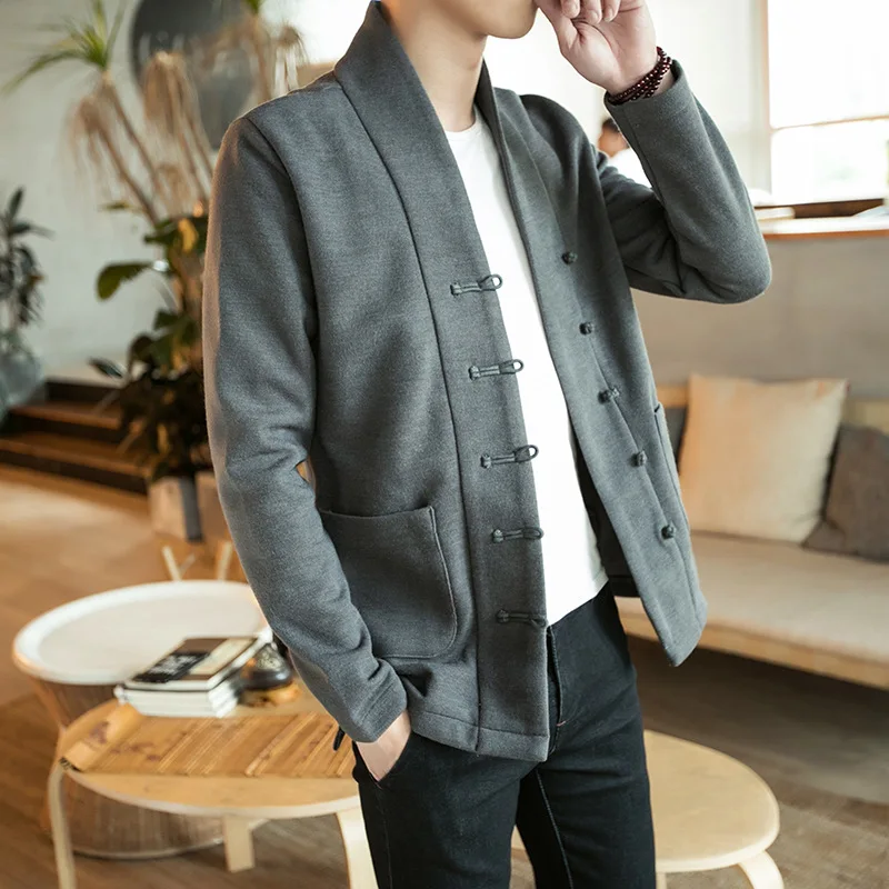 

Mens Traditional Chinese Clothing Cardigan Solid Tang Suit Men Kung Fu Tai Chi Master Costume Male Fshion Coat Jackets CN-008