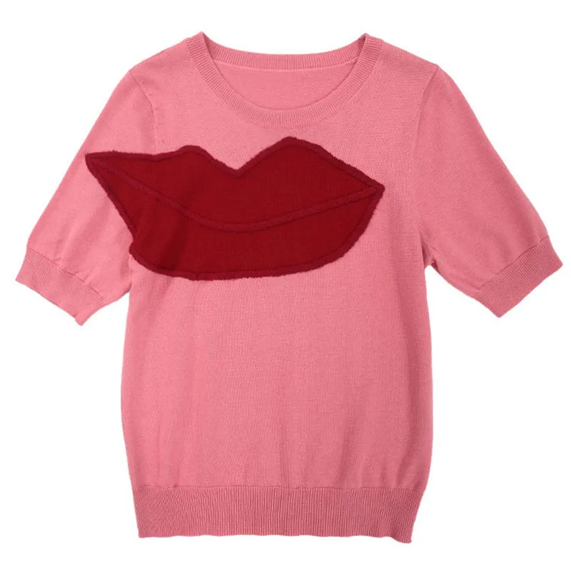 Sruilee 2018 new summer tees women t shirt pullovers red lips Sruilee 2018 new summer tees women t shirt pullovers red lips