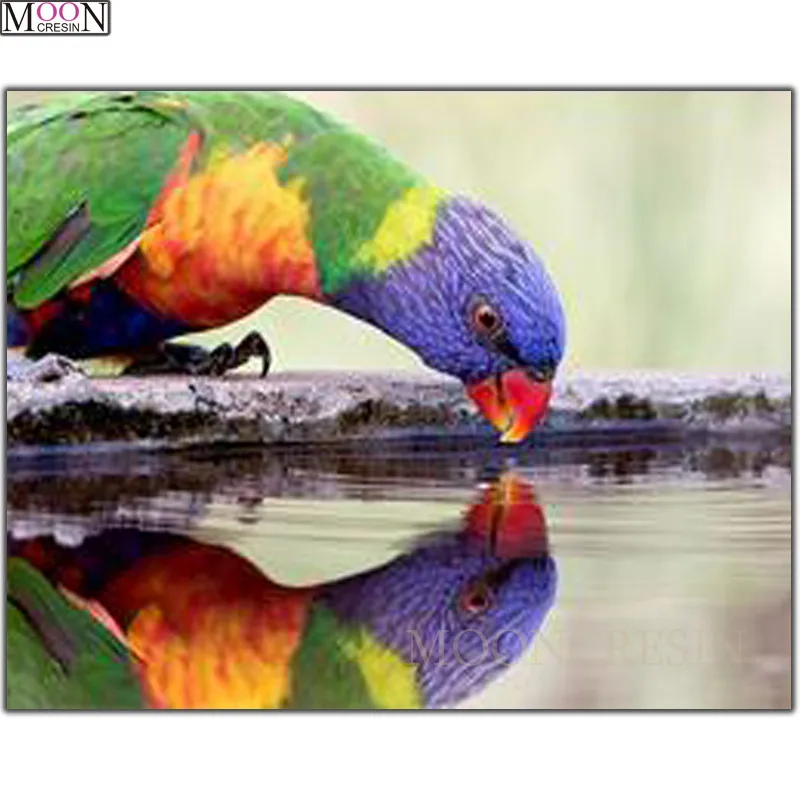 

DIY Diamond Painting Cross Rainbow Parrot Drinking Water Diamond Embroidery Square Drill Diamond Mosaic Decoration Animals Gifts