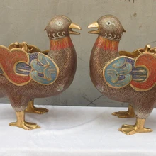 Xd 002194 Китай Бронзовый Перегородчатой Лотоса мандаринка Птица Royal Декоративная Статуя