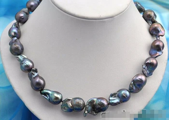 

Fast shipping>>>>18" 23mm baroque black keshi reborn pearl necklace 30% off