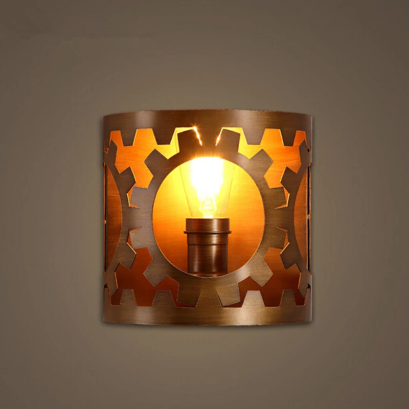 

Loft industry vintage wheel tooth iron LED wall lamps for bar cafe and bedroom wall light free shipping