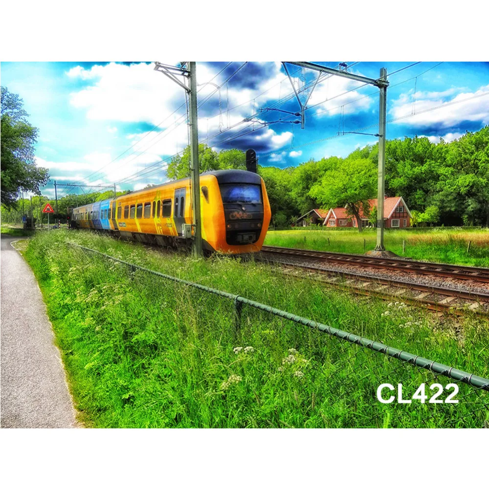 

LB The train is driving on the track No Crease Polyester Custom Background Decor Backdrop Photography Studio Props Photographic