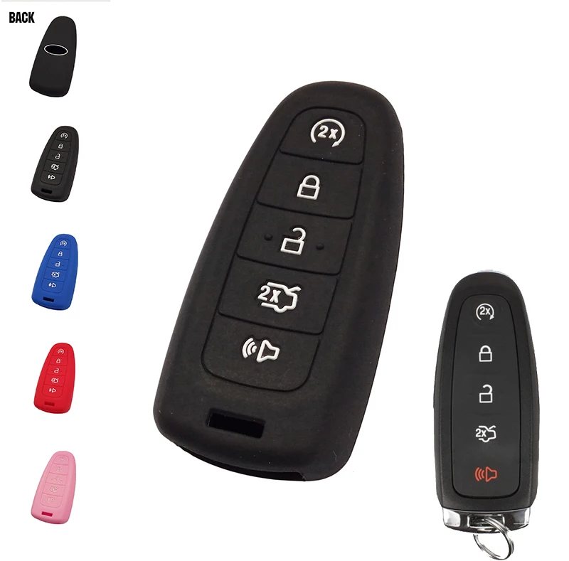 WFMJ 2Pcs Black Red Silicone 5 Buttons Smart Remote Key Chain Cover Case for Ford Edge Escape Explorer Focus Taurus Flex Auto keyless CWTWB1U793 