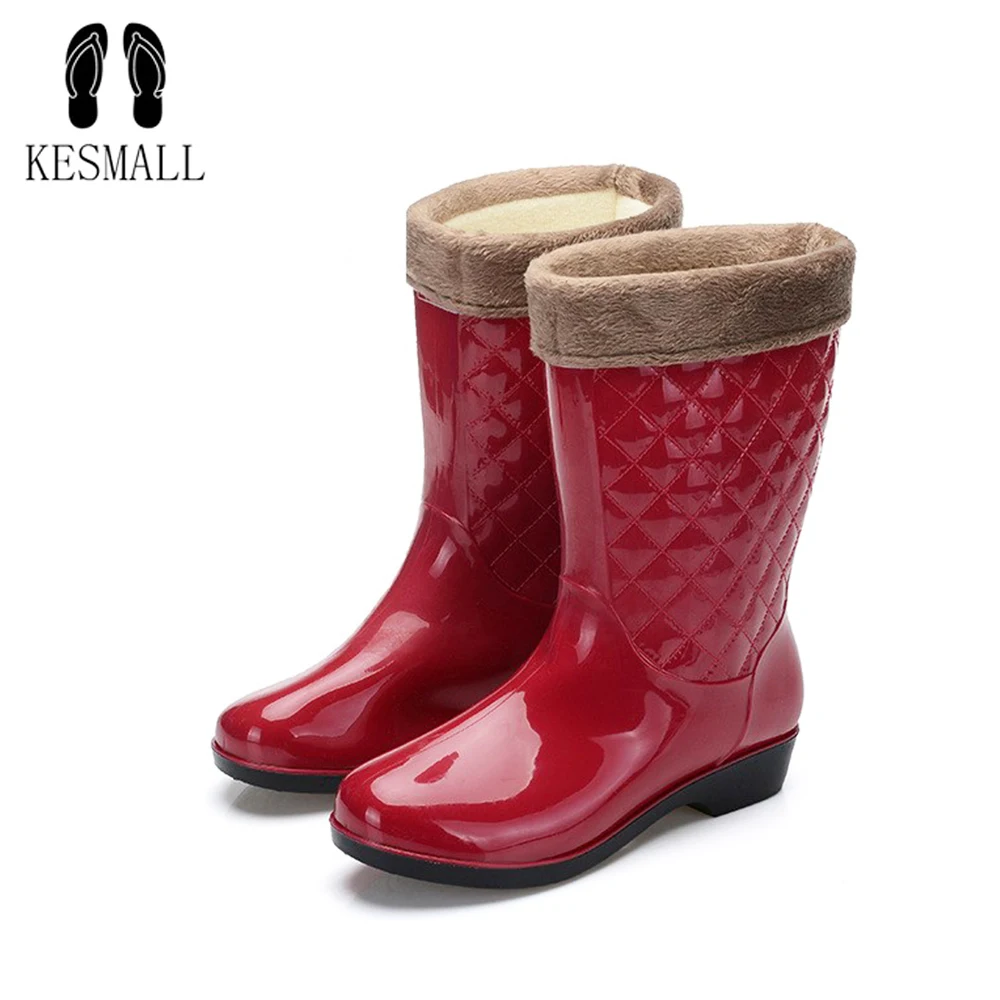 

KESMALL Women Winter Mid-Calf Warm Rainboots Non-Slip Work Shoes Waterproof Water Shoes Woman Wellies Rain Boots Snow WS471