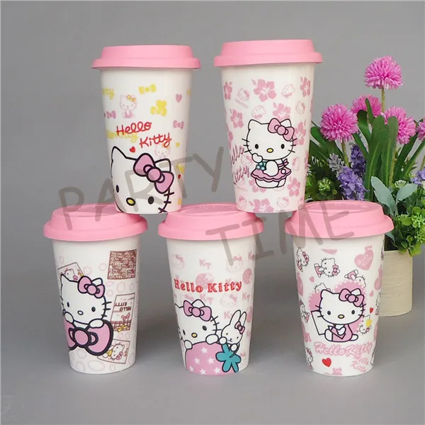 Cartoon Mug Ceramic Hello Kitty Water Mug with Silicon Lid Pink Coffee