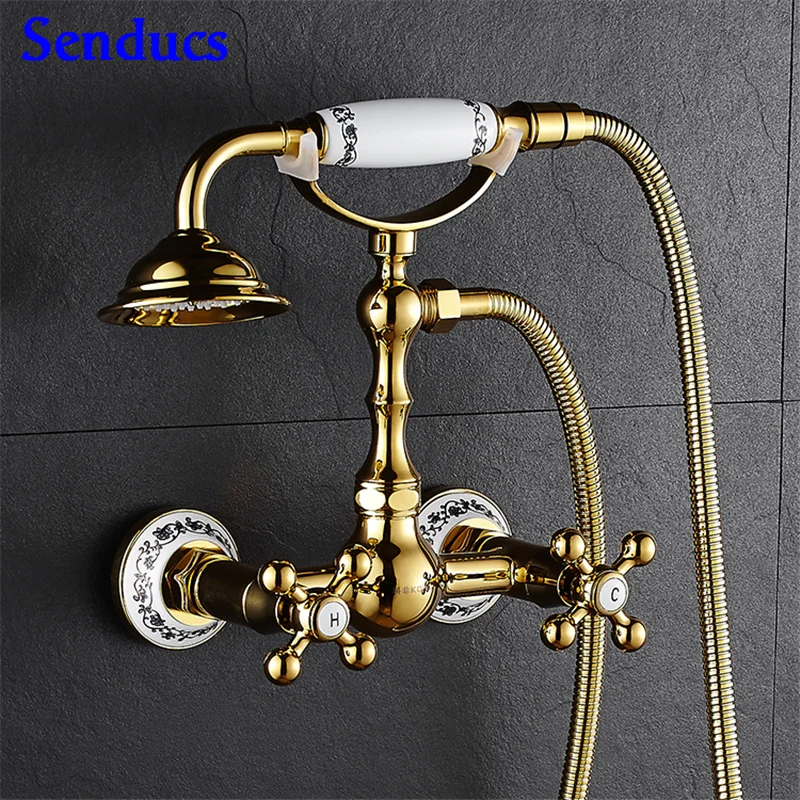 

Senducs Bathroom Bathtub Faucet Luxury Gold Bathtub Fauce With Inwall Mounted Bathroom Gold Shower Faucet Bathtub Faucet