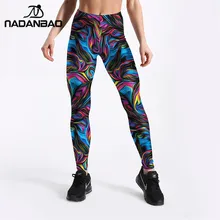 NADANBAO луч флуоресценции Леггинсы для женщин красочные полосатые Высокая талия размера плюс тренировки эластичные Абстрактные Художественные брюки