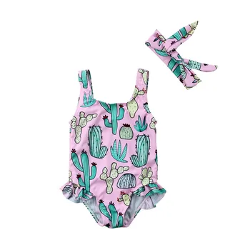 

2018 Brand New Newborn Toddler Infant Kid Baby Girl Swimsuit Cactus Swimwear Swim One-piece Bikini Headband 2Pcs Costume 6M-3T