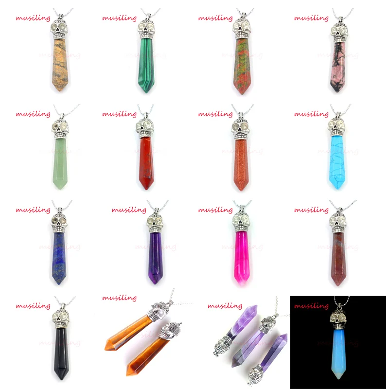 

Various Natural Gem Stone Silver Plated Skull Pendant Hexagon Crystal Pillar Reiki Charms Amulet Fashion Jewelry 17X Mix Order