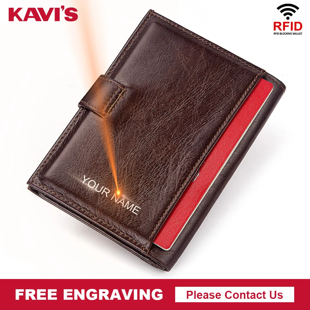 

KAVIS 100% Genuine Leather Men Wallet PORTFOLIO Male Cudan Portomonee Perse Coin Purse Pocket Money Bag Engraving for Name