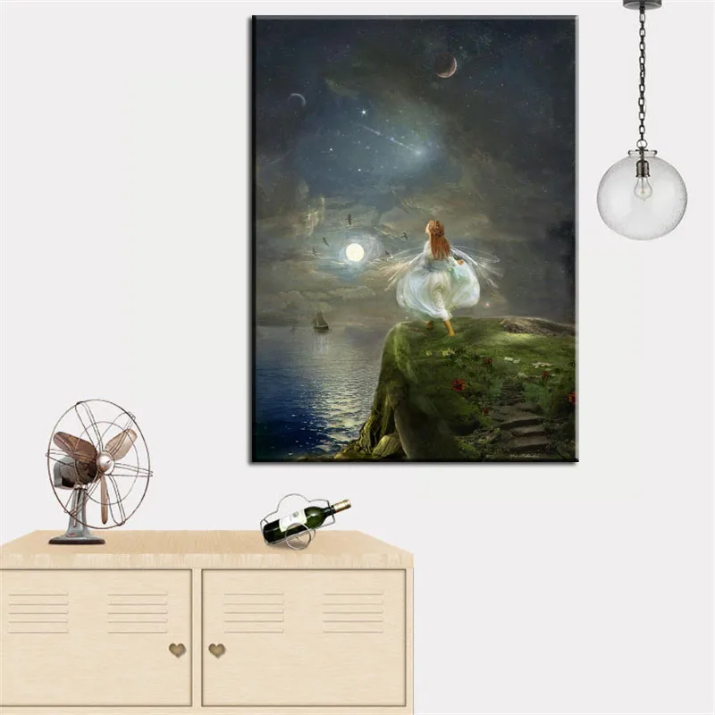 Cartoon Angels Flower Fairies Abstract Oil Painting Print on Canvas Poster Wall Picture for Girl's Room nursery Christmas Decor