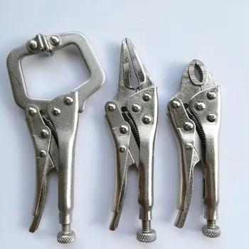 

3pc Jaw Mini Wire Adjustable Vise Grip Locking Pliers Set Long Needle Nose Curved Jaw C Clamp Locking Pliers Welding Cutting