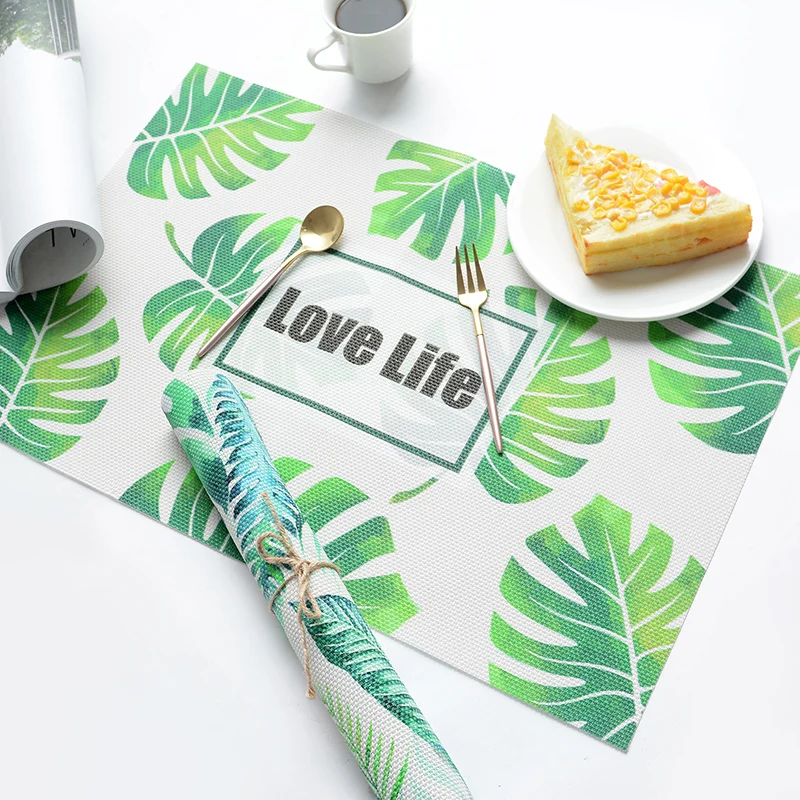 Lekoch 4/6pieces Set Kitchen Table Mats Cotton Linen Table Green Planting Pattern Decorative Placemats Lekoch 4/6pieces Set Kitchen Table Mats Cotton Linen Table Green Planting Pattern Decorative Placemats