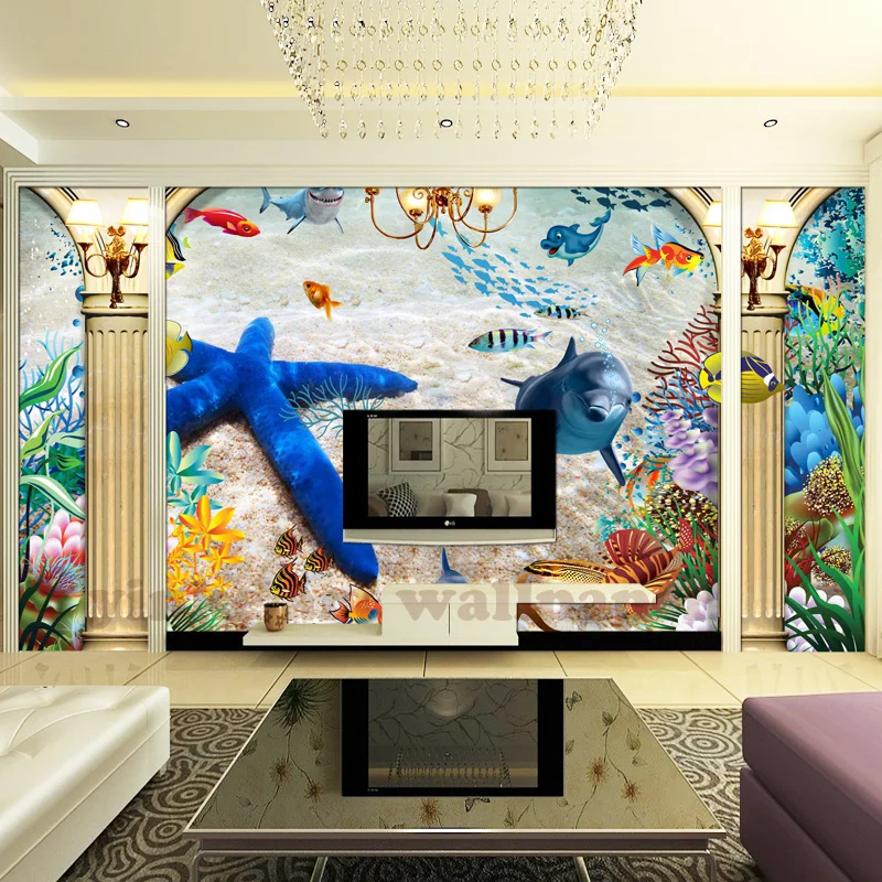 Персонализированное 3d обои подводный мир Starfish Акула росписи детская комната ТВ фон аквариум росписи обоев