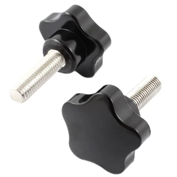 

2 Pcs M12 x 40mm Thread Plastic Star Head Clamping Screw Knob Black