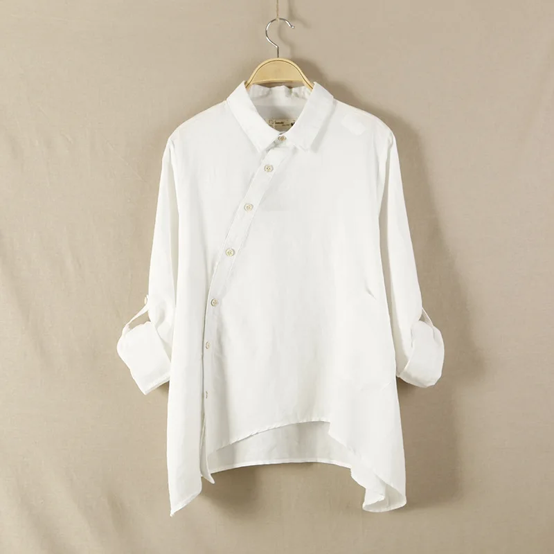 Ropa Camisa de algodón Natural de lino blusa de las mujeres blanco Camisa manga larga Irregular mujer Ropa de primavera tops #303-0172 Ropa Camisa de algodón Natural de lino blusa de las mujeres blanco Camisa manga larga Irregular mujer Ropa de primavera tops #303-0172