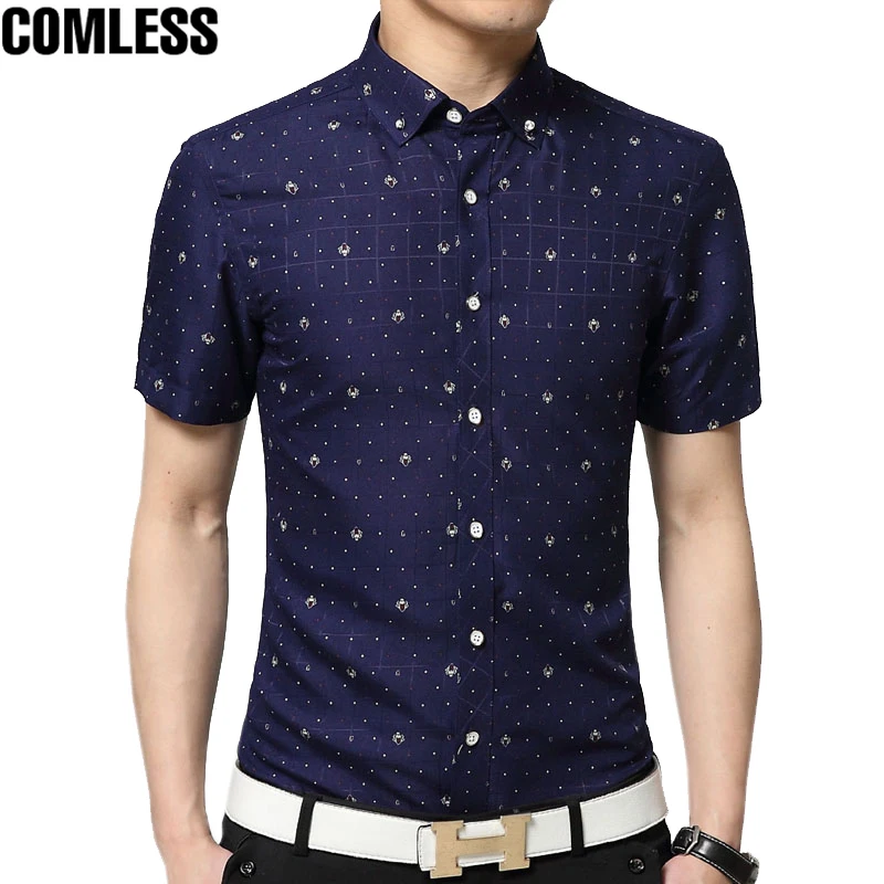 2017 Men's Printed Short Sleeve Casual Shirts High quality Polka Dot