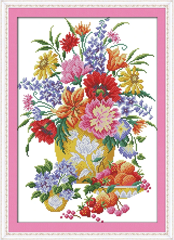 

New The colorful flowers DMC cross stitch kits 14ct white 11ct printed embroidery DIY handmade needle work wall home decor