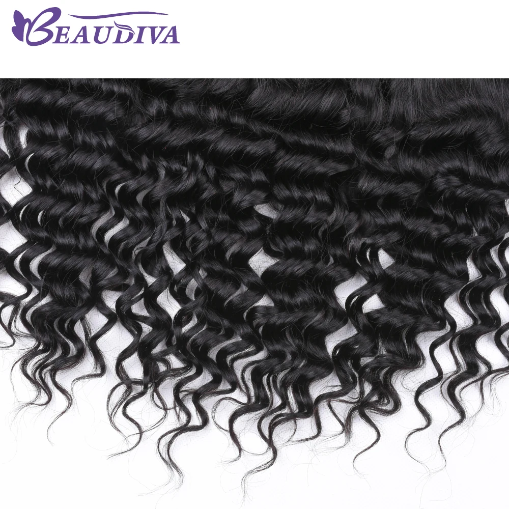 BeauDiva 13*4 Lace Frontal Deep Wave Peruvian Human Hair Lace Closure Frontal Ear To Ear Free Part With Baby Hair Non Remy Hair
