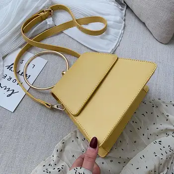 

Metal Ring Tote bag 2019 Summer New High Quality PU Leather Women's Designer Handbag Travel Shoulder Messenger bag Bolsos Mujer