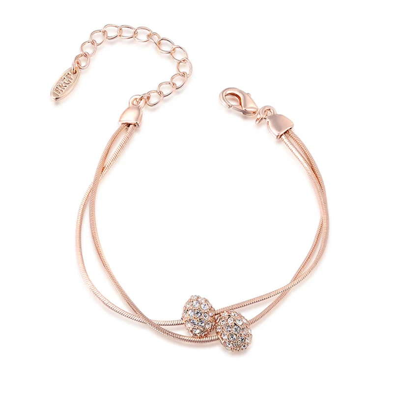 Женский браслет ROXI из розового золота с двойной цепочкой, ювелирный браслет с австрийским кристаллом, модный женские браслеты-Мода