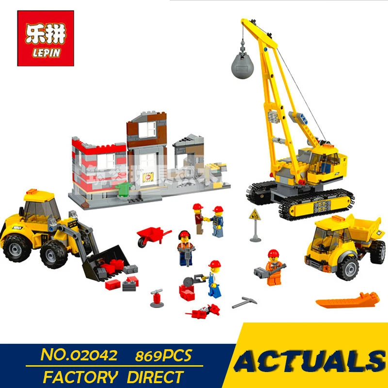 

LEPIN 02042 City Demolition Building Blocks Demolition Site Model Bricks Crane Bulldozer Kids Toys Compatible With 60076 869pcs
