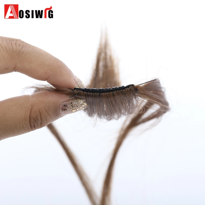 AOSIWIG Fake Long Blunt Bangs Hair Extension Synthetic False Hair piece Natural Fake Hair Bangs for Women High Temperature Fiber