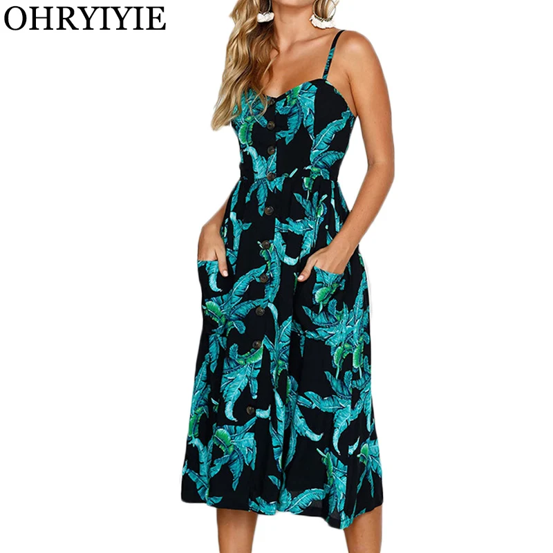 

OHRYIYIE Plus Size 3XL Bohemian Summer Beach Dress Women Strap Sleeveless Print Summer Dress Female Long Maxi Dresses Vestidos