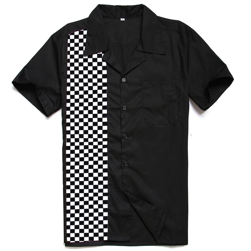 

Wholesale Fashion Clothing Mosaic Printed Men's Cotton Casual Black White Tartan Plaid Panel Cowboy Hip Hop Rockabilly Shirts
