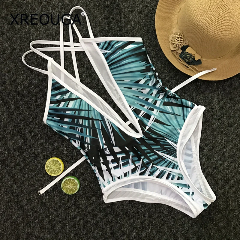 Buy XREOUGA Bamboo leaves Print Women Padded One Piece