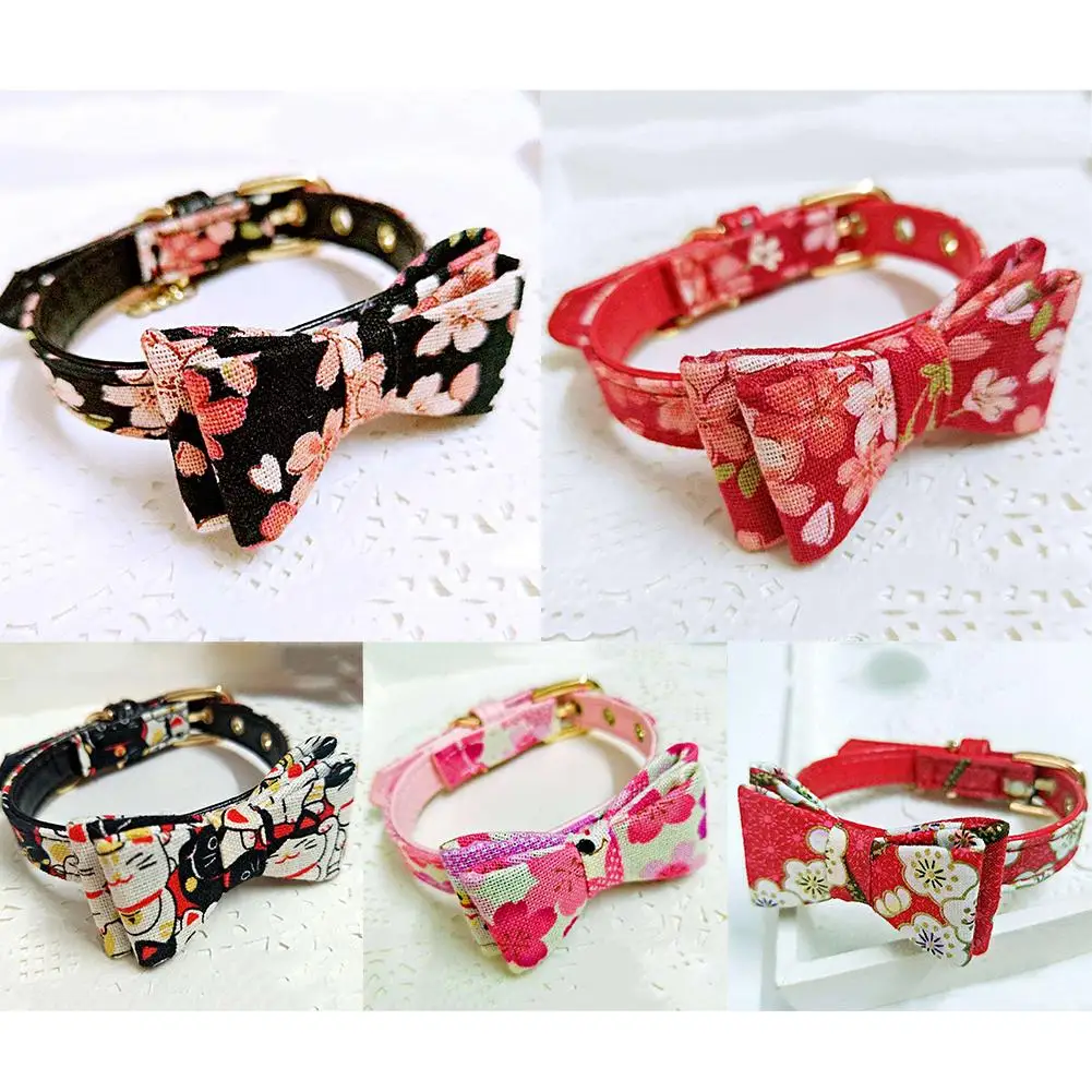 

2018 Japanese Style 3D Bowknot Leather Collar With Bell To Hang Name Card For Small And Medium-Sized Pet Cats Dogs Dropshipping
