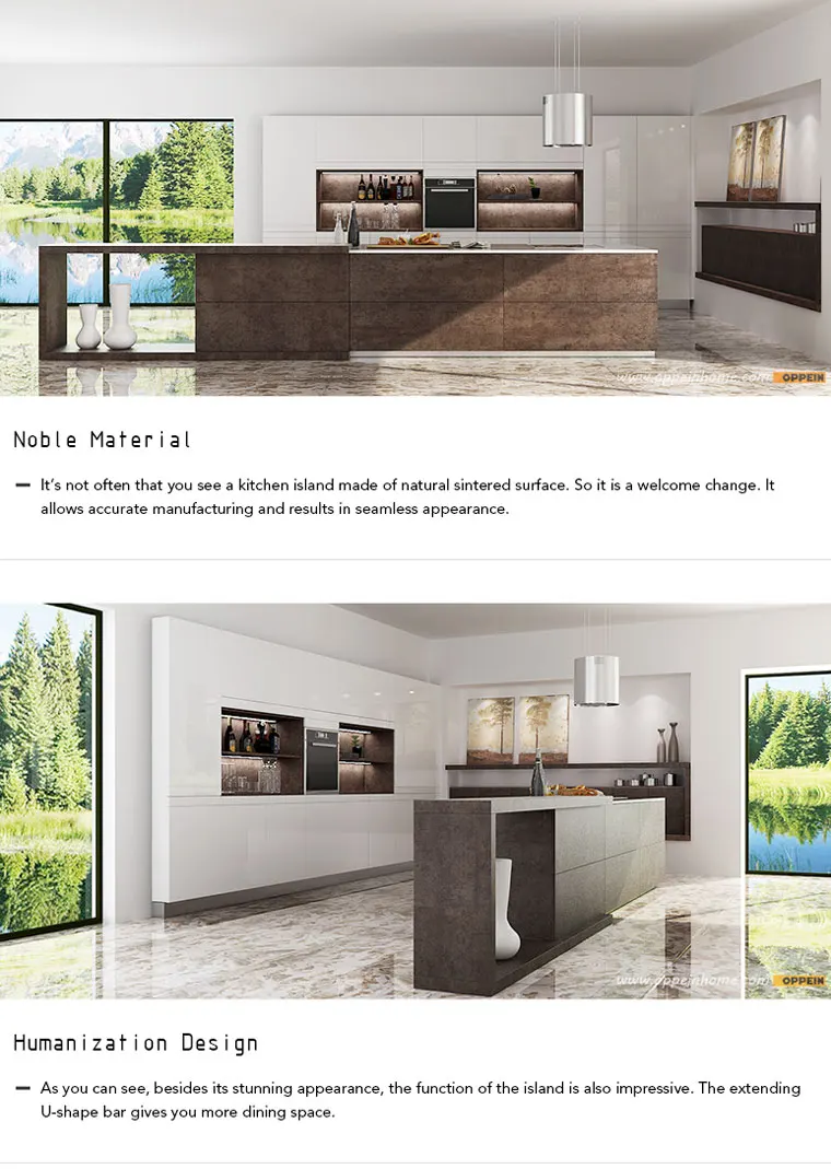 Modern Luxury Wooden Kitchen Cabinet with Natural Sintered Surface Island--1