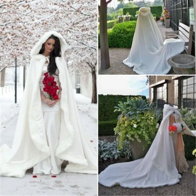 Reviews Princess Bridal Cape Satin with Fur Trim Wedding Cloak Handmade Hooded Cape Long Cloak