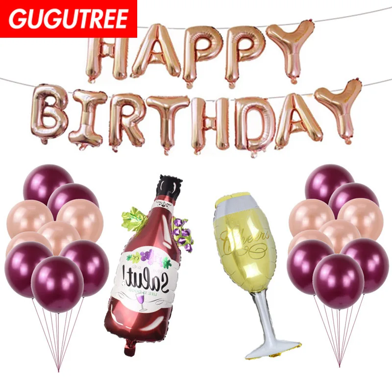 

GUGUTREE PARTY one set rose gold purple latex foil ballon Banners Paper flowers tassels Streamers happy birthday party PD-41