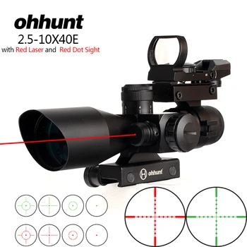 

ohhunt 2.5-10x40 Mildot Illuminated Reticle Rifle Scope Holographic 4 Reticle Dot Sight Red Laser Tactical Combo Riflescope