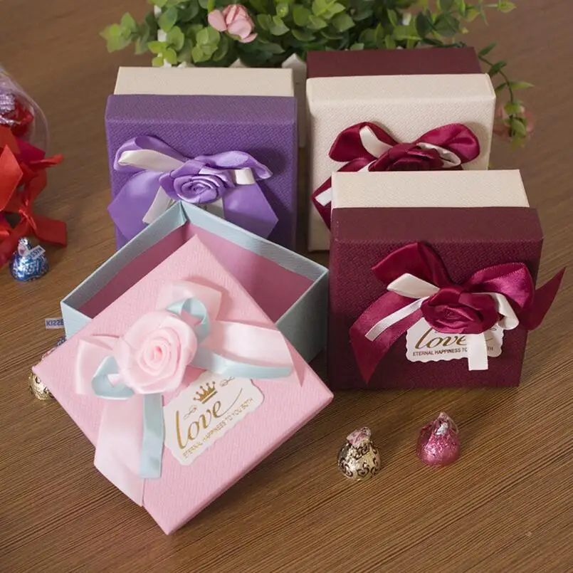 

10pcs/lot Small Ribbon Flower Kraft Paper Gift Packaging Box Event Wedding Party Decoration Candy Box