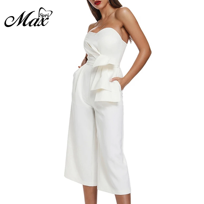 

Max Spri 2019 New Women Fashion Office Lady Sexy Strapless Backless Ruffles Half Length Pant Party Club Bodycon Casual Jumpsuit